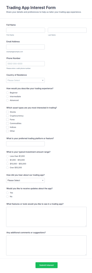 Trading App Interest Form Template
