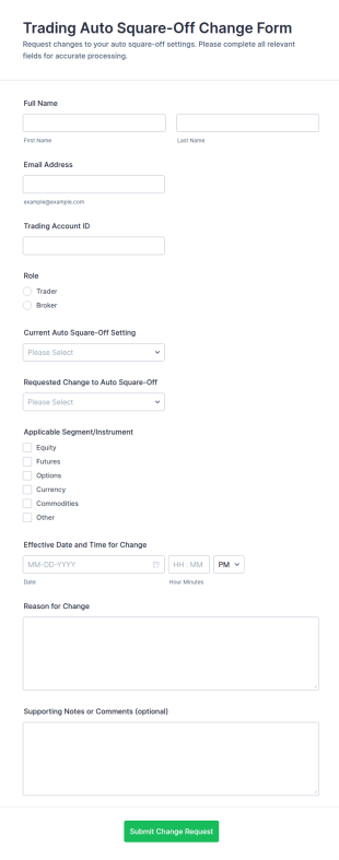 Trading Auto Square Off Change Form Template