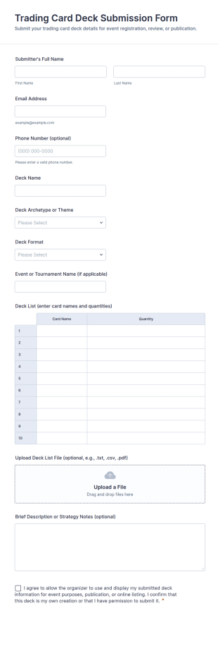 Trading Card Deck Submission Form Template