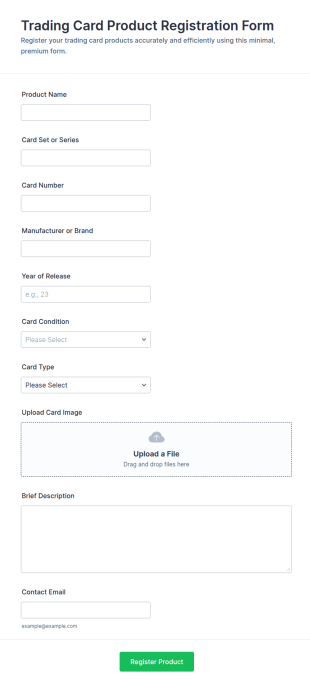 Trading Card Product Registration Form Template