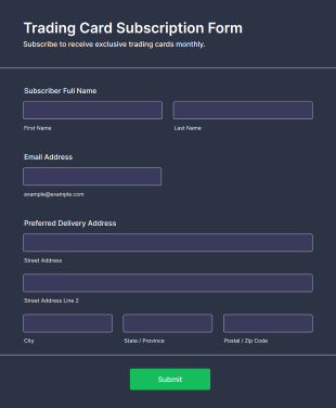 Trading Card Subscription Form Template