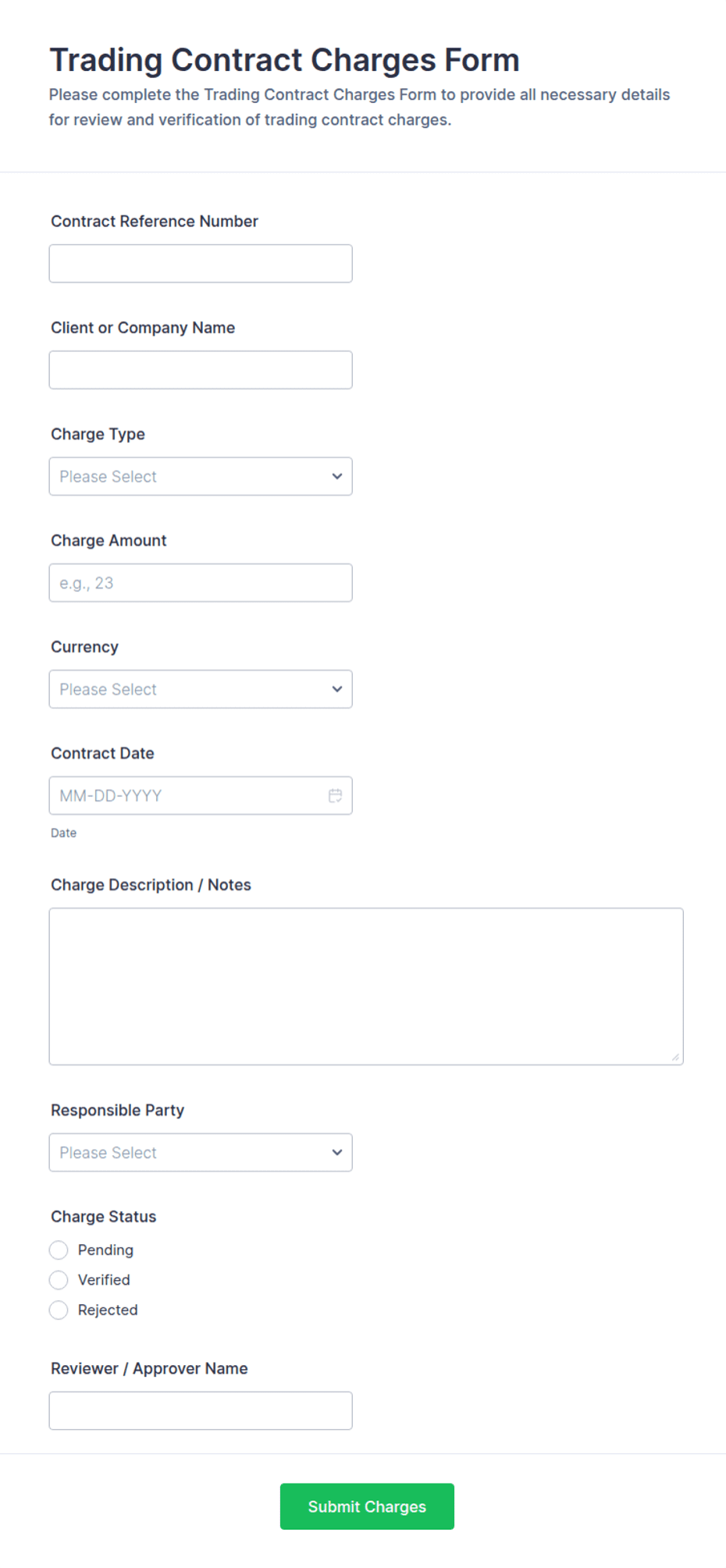 Trading Contract Charges Form Template | Jotform