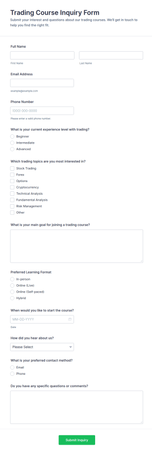 Trading Course Inquiry Form Template