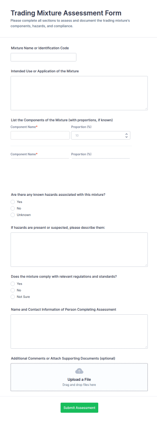 Trading Mixture Assessment Form Template