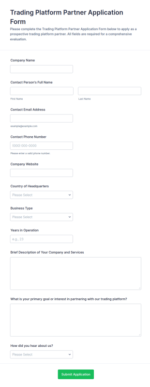 Trading Platform Partner Application Form Template