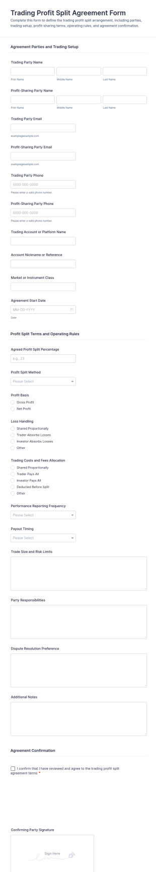 Trading Profit Split Agreement Form Template