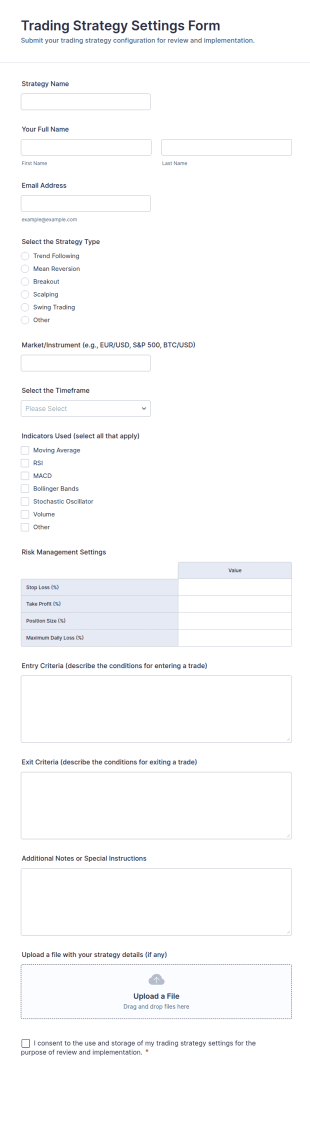 Trading Strategy Settings Form Template