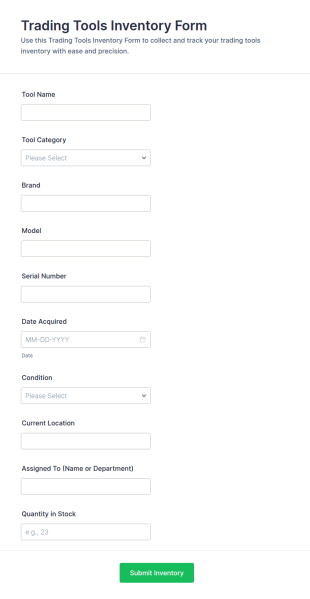 Trading Tools Inventory Form Template