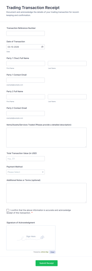 Trading Transaction Receipt Form Template
