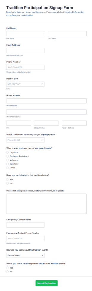 Tradition Participation Signup Form Template