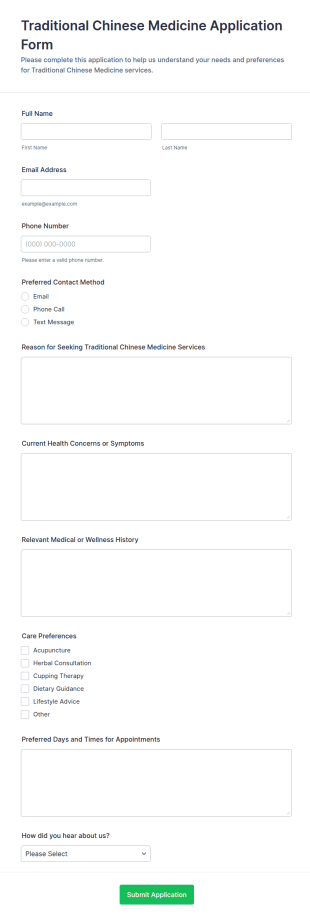 Traditional Chinese Medicine Application Form Template