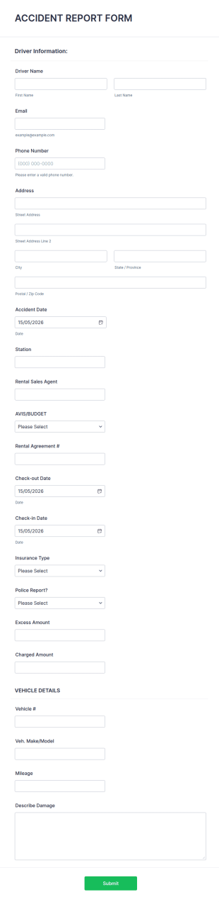 Traffic Accident Report Form Template