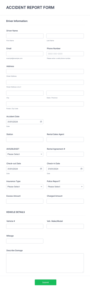 Traffic Accident Report Form Template