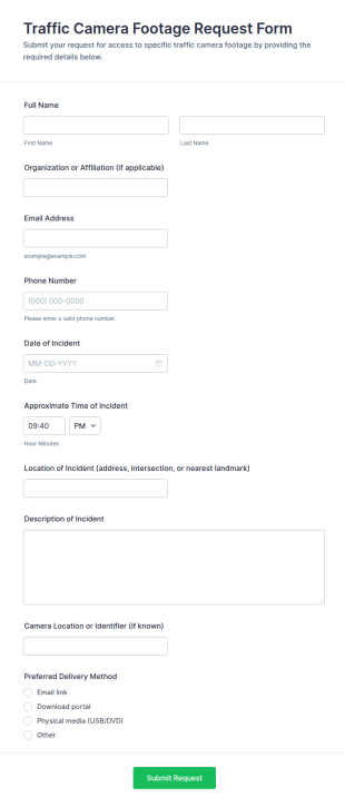 Traffic Camera Footage Request Form Template