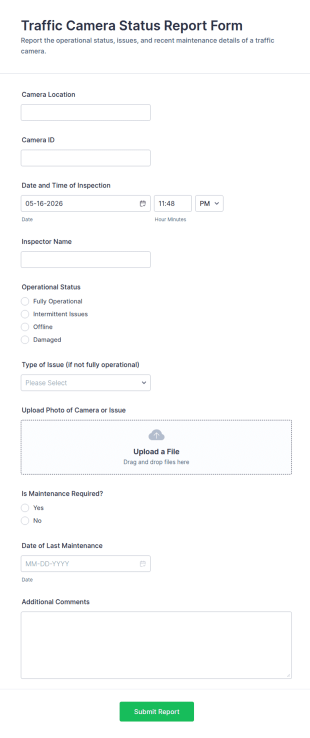 Traffic Camera Status Report Form Template