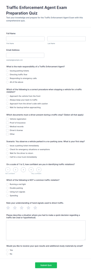 Traffic Enforcement Agent Exam Preparation Quiz Form Template