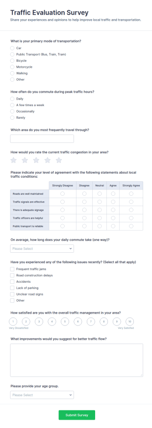 Traffic Evaluation Survey Form Template