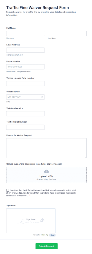 Traffic Fine Waiver Request Form Template
