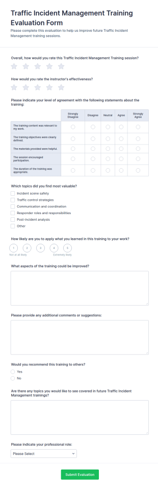 Traffic Incident Management Training Evaluation Form Template