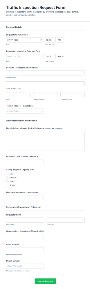Traffic Inspection Request Form Template