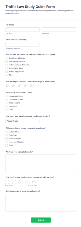 Traffic Law Study Guide Form Template