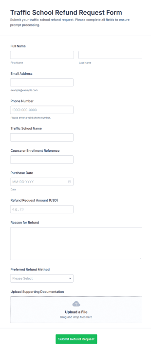 Traffic School Refund Request Form Template