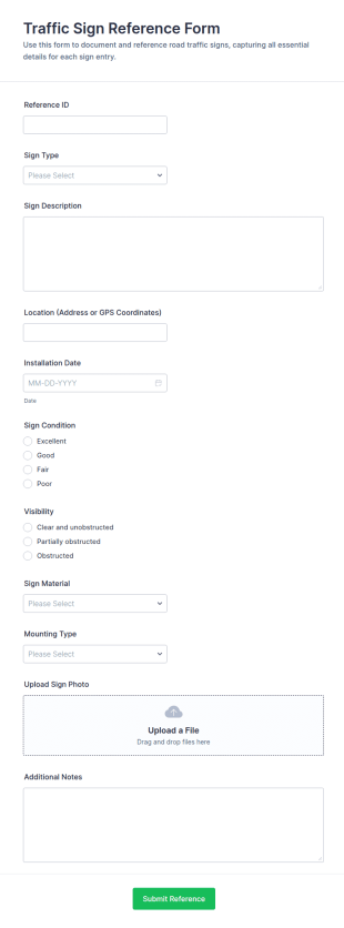Traffic Sign Reference Form Template