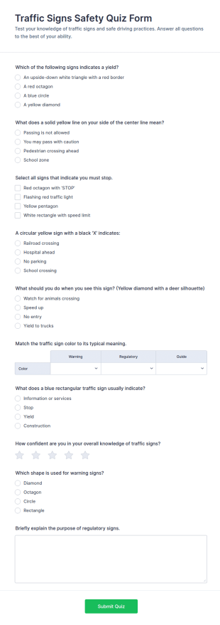 Traffic Signs Safety Quiz Form Template