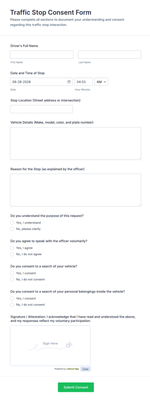 Traffic Stop Consent Form Template