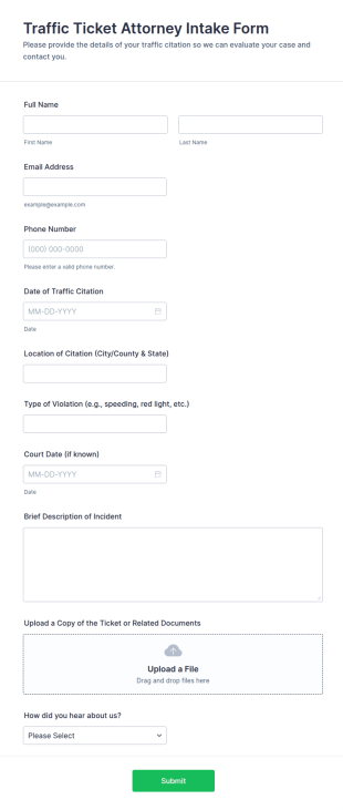 Traffic Ticket Attorney Intake Form Template