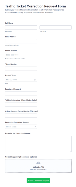 Traffic Ticket Correction Request Form Template