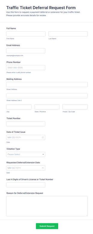 Traffic Ticket Deferral Request Form Template
