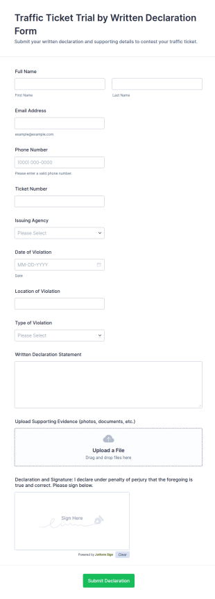 Traffic Ticket Trial By Written Declaration Form Template