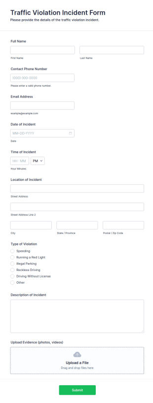 Traffic Violation Incident Form Template