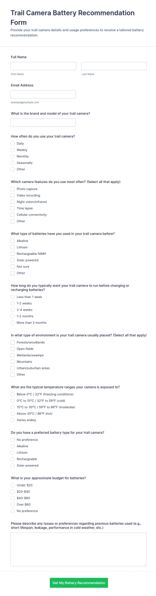 Trail Camera Battery Recommendation Form Template