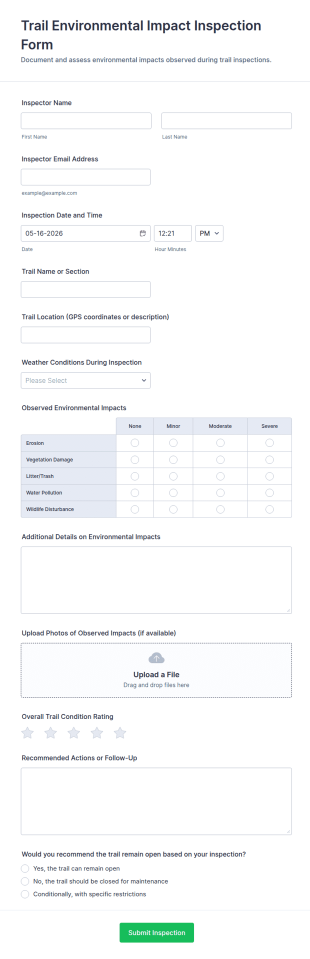 Trail Environmental Impact Inspection Form Template