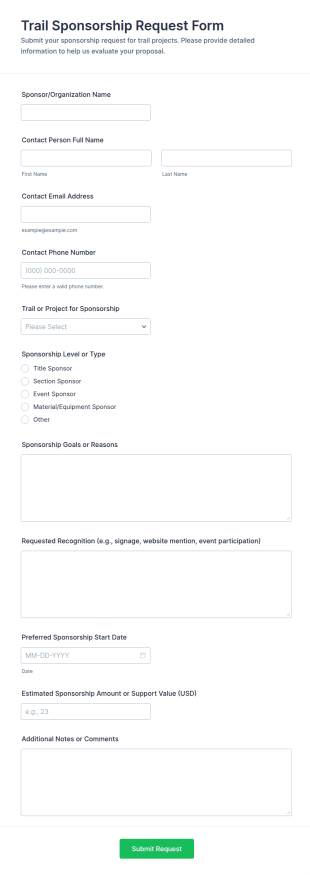 Trail Sponsorship Request Form Template