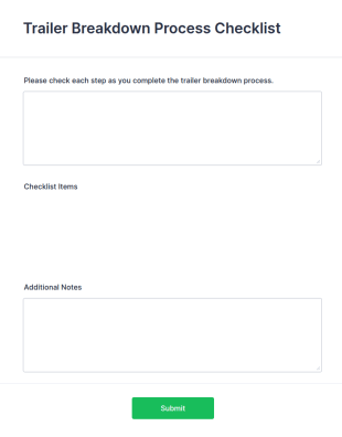 Trailer Breakdown Process Checklist Form Template