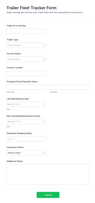 Trailer Fleet Tracker Form Template