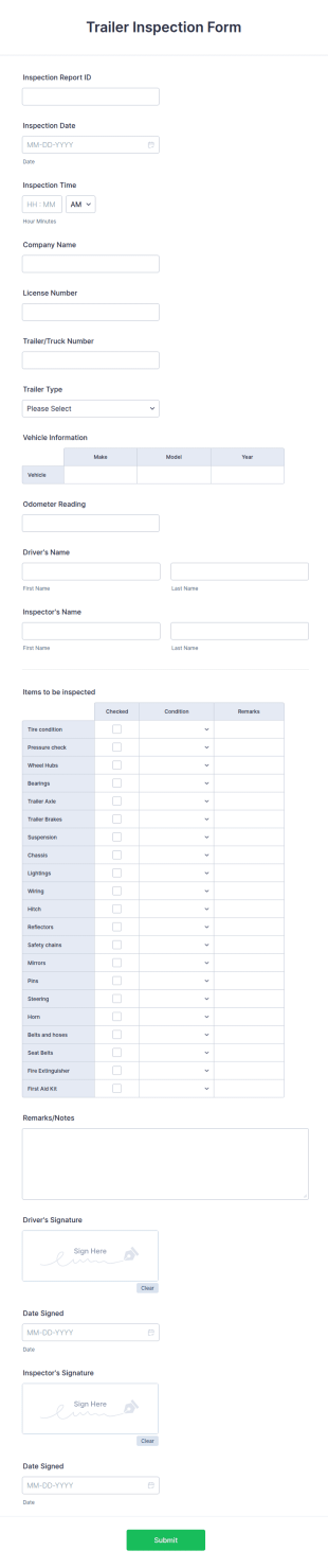 Trailer Inspection Form Template