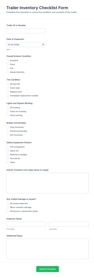 Trailer Inventory Checklist Form Template