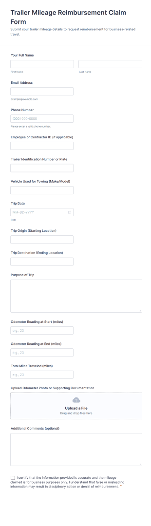 Trailer Mileage Reimbursement Claim Form Template