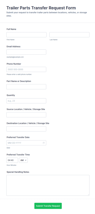 Trailer Parts Transfer Request Form Template