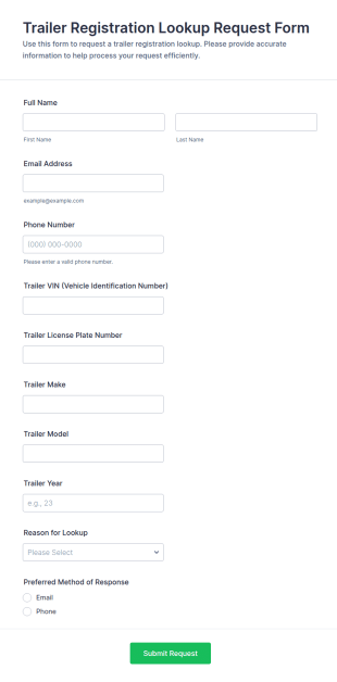 Trailer Registration Lookup Request Form Template