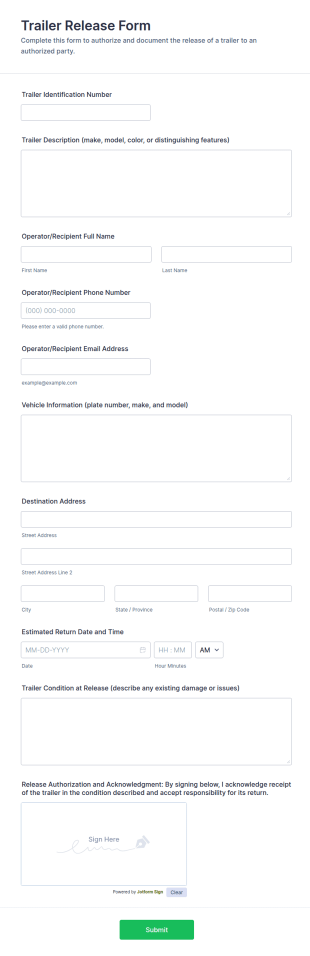 Trailer Release Form Template