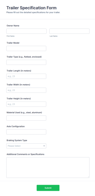Trailer Specification Form Template