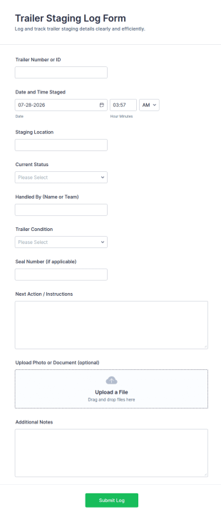 Trailer Staging Log Form Template