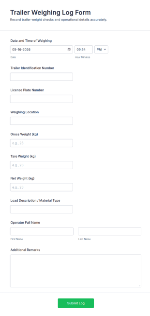 Trailer Weighing Log Form Template