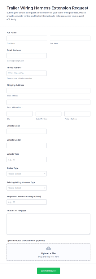 Trailer Wiring Harness Extension Request Form Template