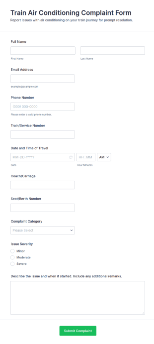 Train Air Conditioning Complaint Form Template